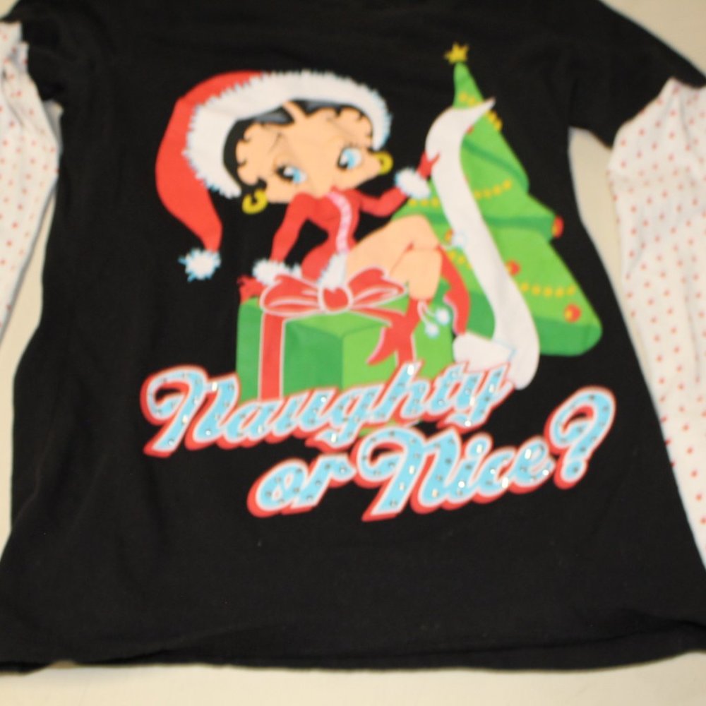 Betty Boop "Naughty or Nice" Long Sleeve Christmas Shirt Size L (11-13)